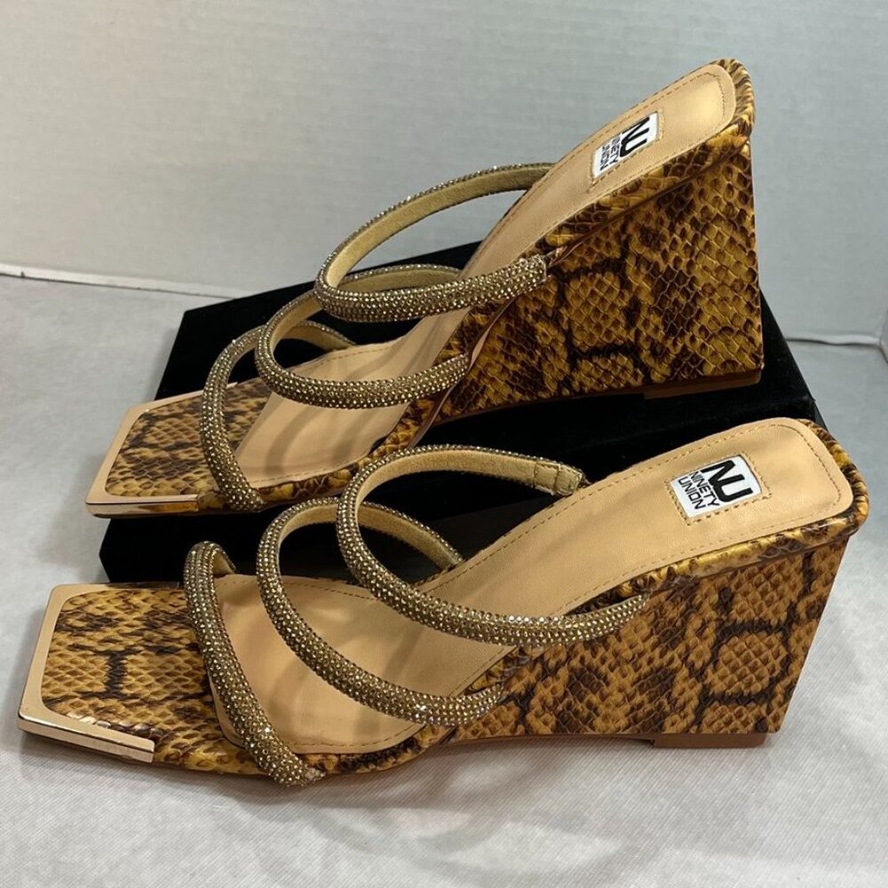 Ninety Union Angel Wedge Sandals Snake Embossed Rhinestone 10